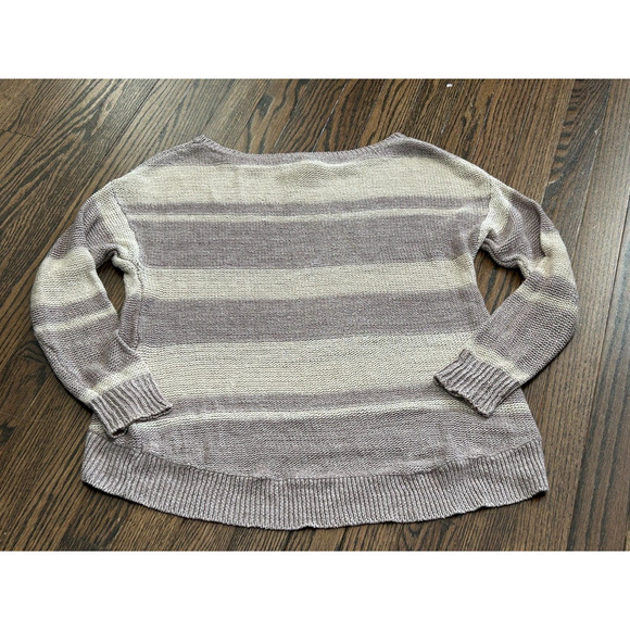 JOIE Women's Taupe/Purple Striped Open-Knit 100% Linen Pullover Sweater Size S - Picture 4 of 11